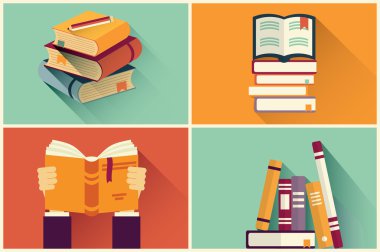 Düz tasarım, vektör illüstrasyonunda kitap kümesi