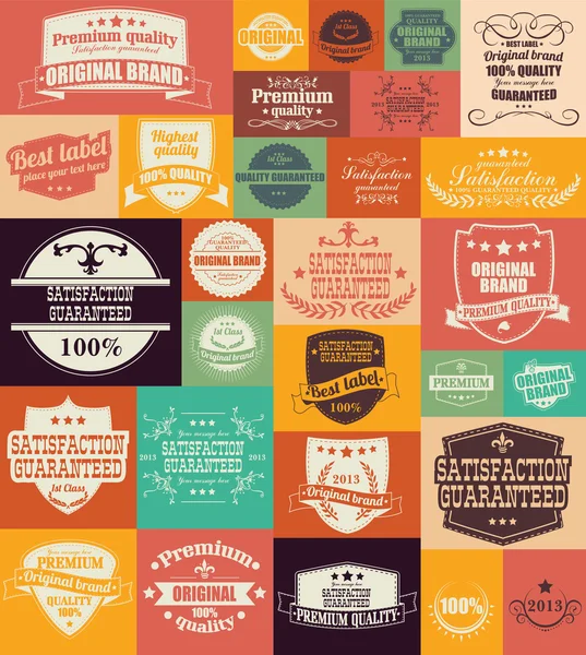 Collection of vintage retro labels, badges, stamps, ribbons, mar — Stock Vector