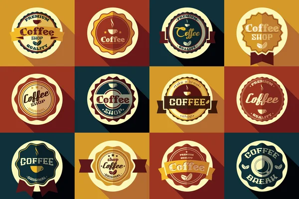 Collection of vintage retro coffee stickers, badges, ribbons and — Stock Vector