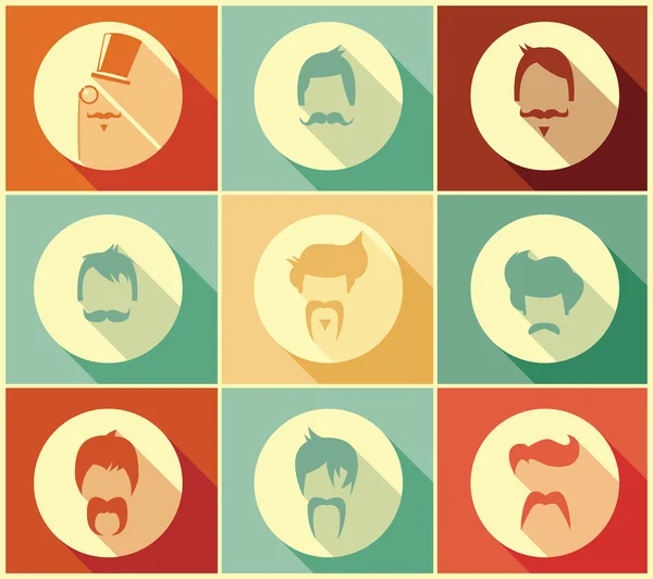 Colección de estilos de pelo retro hipster y bigotes, ilustración vectorial — Vector de stock