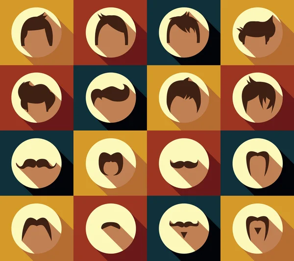 Colección de estilos de pelo retro hipster y bigotes, ilustración vectorial — Vector de stock