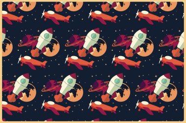 Roket, gezegen ve uzayda, seamless modeli uçak