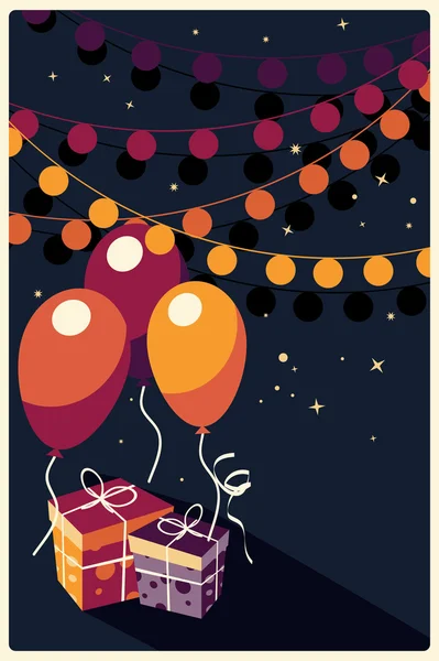 Verjaardag achtergrond met presenteert en ballonnen — Stockvector