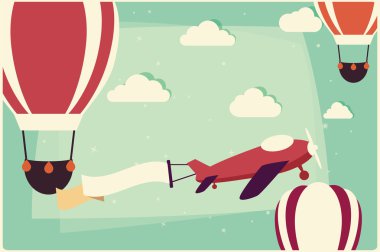 Sıcak hava balon ve uçak kurdele ile arka plan