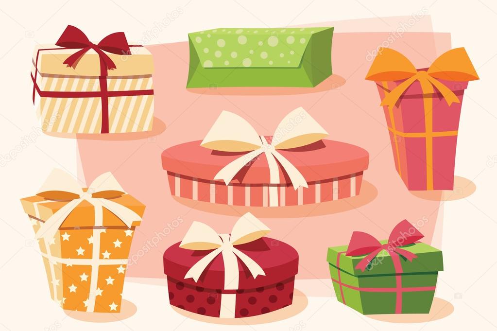 Collection of colorful gift boxes with bows and ribbons