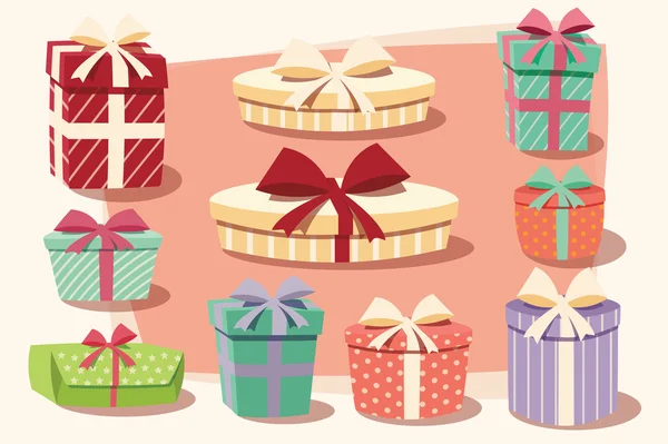 Collezione di scatole regalo colorate con fiocchi e nastri — Vettoriale Stock