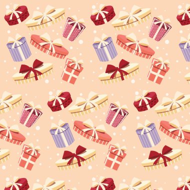 Arka plan ile renkli hediye kutuları, seamless modeli