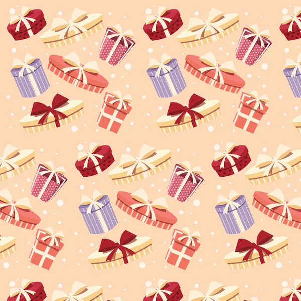 Arrière-plan avec des boîtes-cadeaux colorées, motif sans couture — Image vectorielle