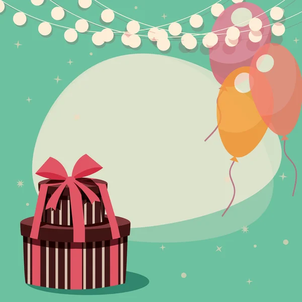 Fondo de cumpleaños con regalos y globos — Vector de stock