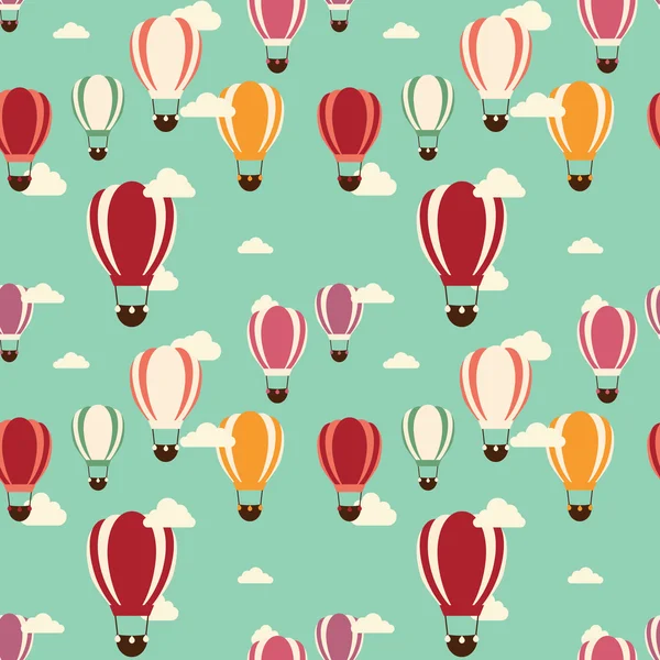 Hintergrund mit Heißluftballons, nahtloses Muster — Stockvektor
