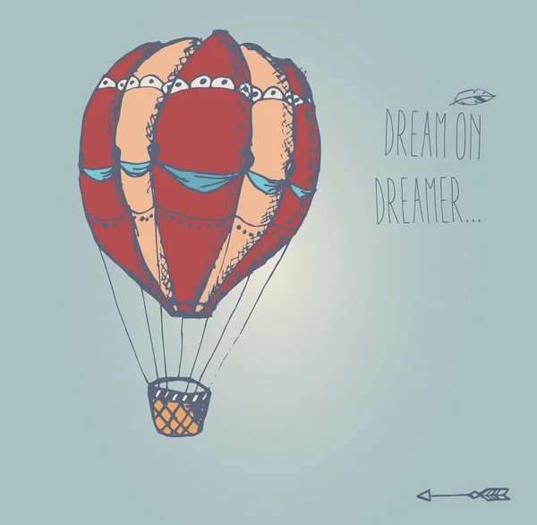 Ballon à air chaud vintage dessiné à la main avec message d'inspiration — Image vectorielle