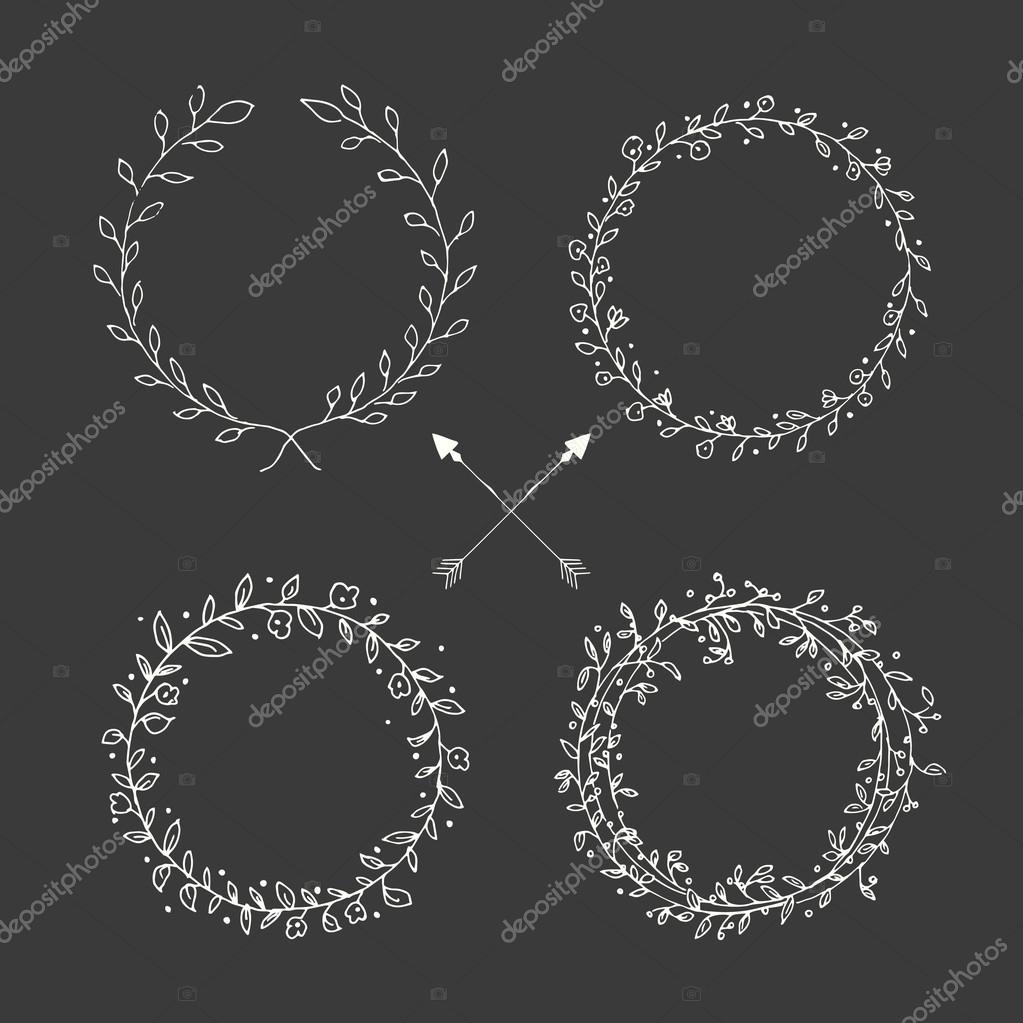 Hand drawn vintage arrows, feathers, dividers and floral elements, vector illustration