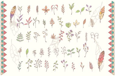 Toplama el eşarplı çizilmiş çiçekler