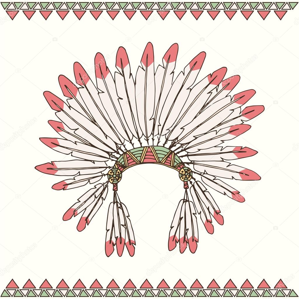 Hand drawn native american indian chief headdress