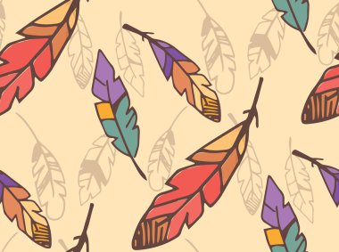 Bohem renkli tüyler, el çekilmiş, Dikişsiz desen