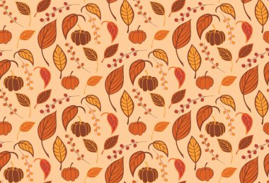 Cadılar Bayramı Balkabağı ve yaprakları ile seamless modeli