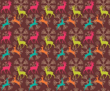 Seamless pattern with reindeers and christmas snowflakes