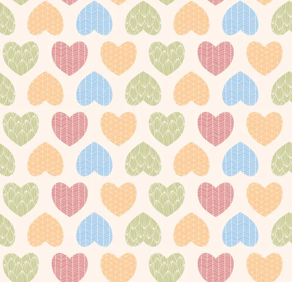 Seamless pattern with ornamental heart shaped symbols, line draw — Stock Vector