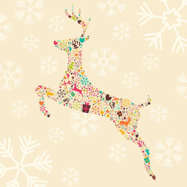 Ornamental Christmas reindeer with snowflakes — Stok Vektör