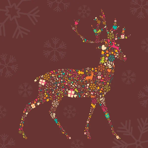 Ornamental Christmas reindeer with snowflakes — Διανυσματικό Αρχείο