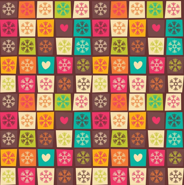 Seamless patterns with colorful squares and snowflakes — Stockvector