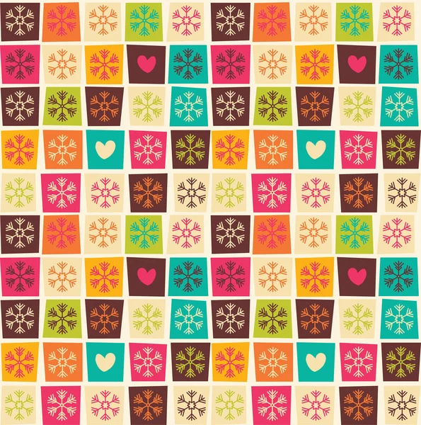 Seamless patterns with colorful squares and snowflakes — 图库矢量图片