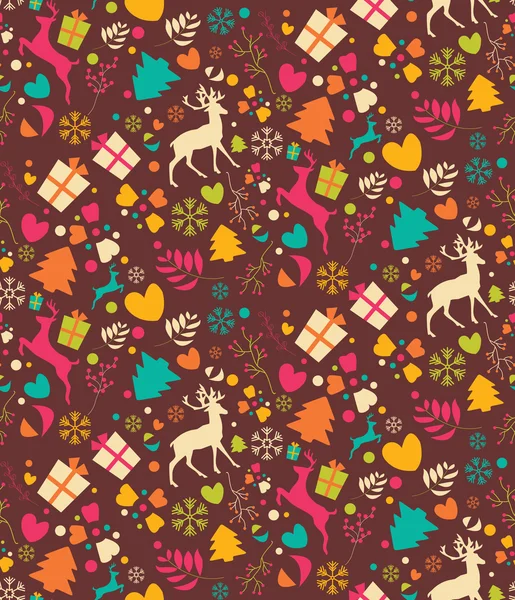 Motifs sans couture avec des arbres de Noël, rennes, boîtes-cadeaux un — Image vectorielle