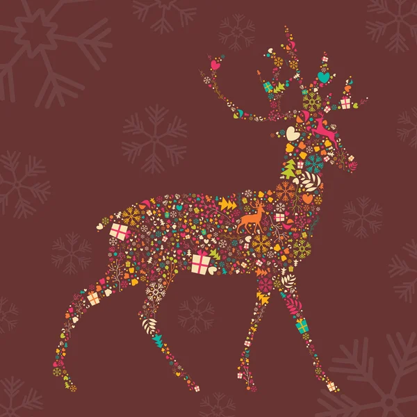 Ornamental Christmas reindeer with snowflakes — Stock Vector