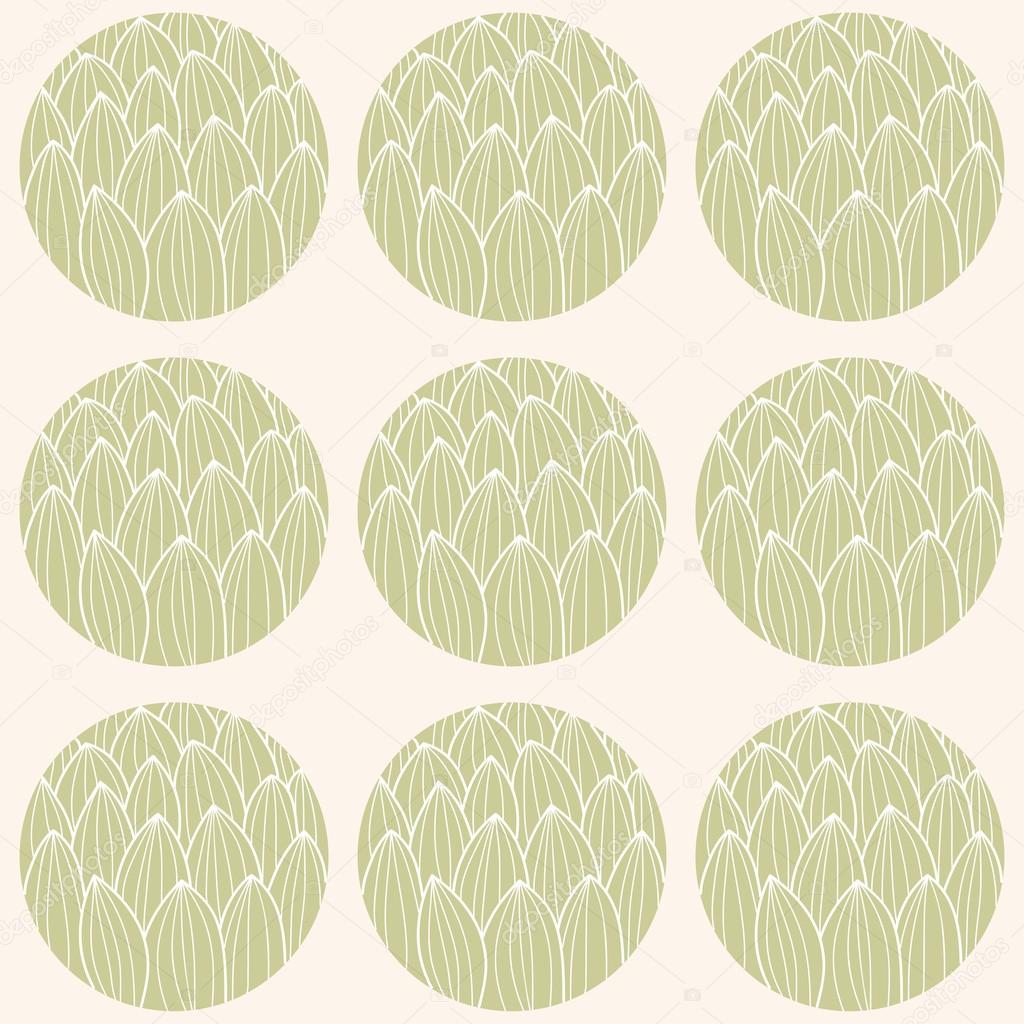 Seamless pattern with circles and hand drawn cactus pattern