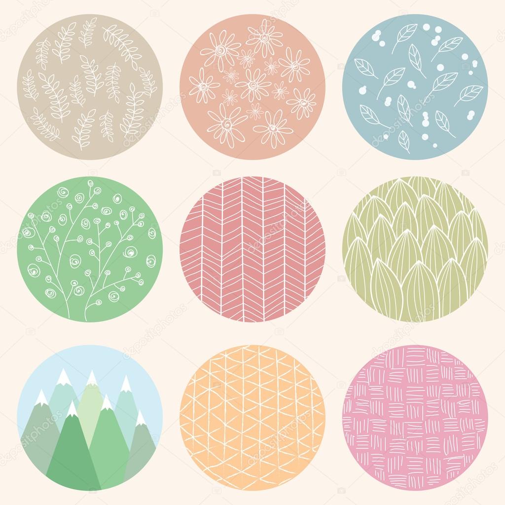 Colorful circles with flower and line patterns