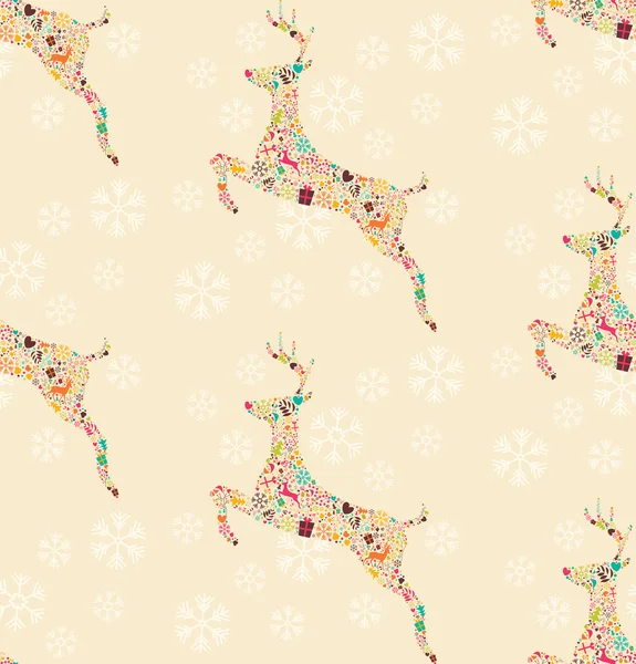 Modèle sans couture avec renne de Noël ornementale avec snowfla — Image vectorielle