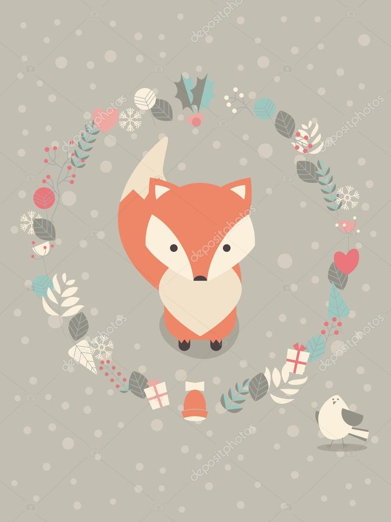 Cute Christmas baby fox surounded with floral decoration Stock Vector Image by ©BlueLela #90471596 Cute Christmas baby fox surounded with floral decoration Stock Vector Image by ©BlueLela #90471596