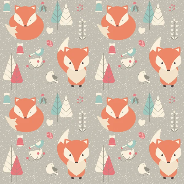 Nahtlose Muster mit niedlichen Weihnachten Baby Fox mit fl umgeben — Stockvektor