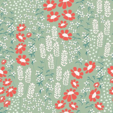 Dikişsiz desen tasarımı ile el çekilmiş çiçek ve çiçek öğeleri, vektör çizim