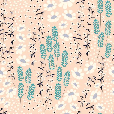 Dikişsiz desen tasarımı ile el çekilmiş çiçek ve çiçek öğeleri, vektör çizim