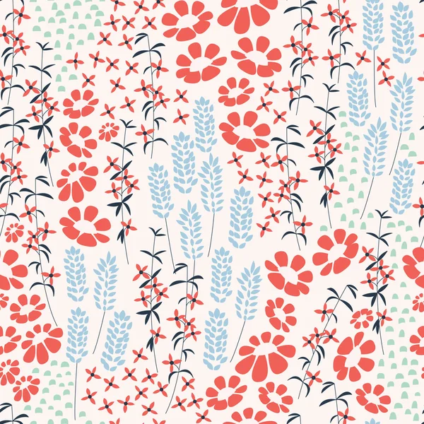 Nahtlose Mustergestaltung mit handgezeichneten Blumen und floralen Elementen, Vektorillustration — Stockvektor