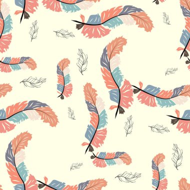 Tüyleri çeşitli renklerde ve pürüzsüz bir desen.