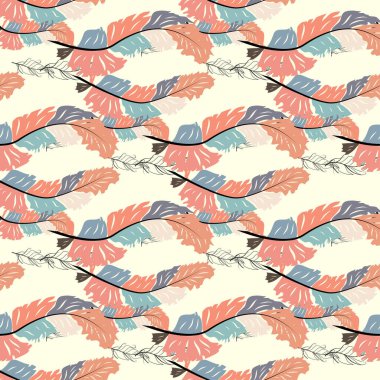 Soyut Tüy Dalgası Dekoratif Deseni. Kusursuz Duvar Kaplama Şablonu.