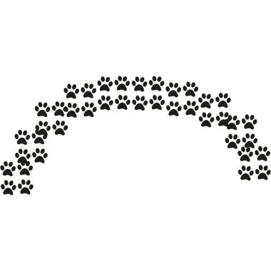 Beyaz arka planda modern tarzda pençe. Renkli çizgi tasarımı. Hayvan çizgi filmi. Ayak izi işareti.