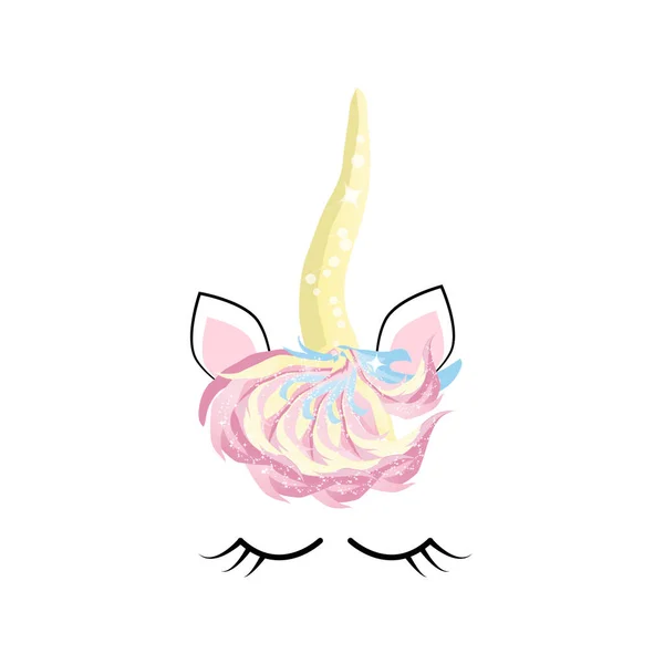 Joyeux Visage Licorne Style Dessiné Main Illustration Thème Décoration Anniversaire — Image vectorielle