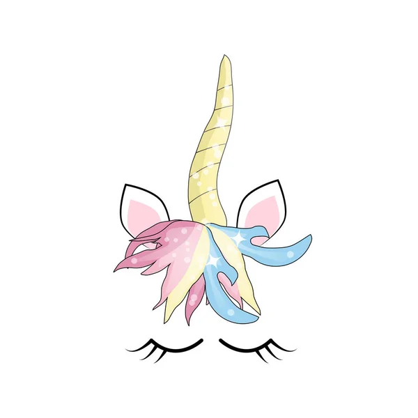 Mignon Visage Licorne Avec Des Fleurs Arc Ciel Illustration Thème — Image vectorielle