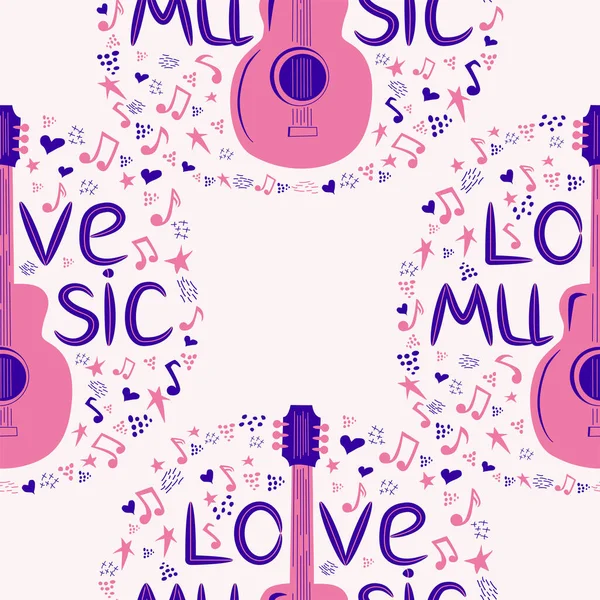 Patrón Inconsútil Música Del Amor Con Guitarra Country Notas Música — Vector de stock