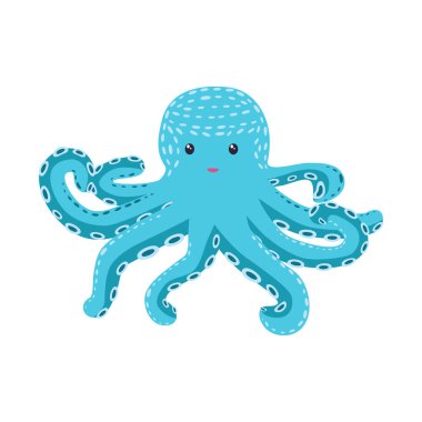 Mutlu Turkuaz Ahtapot Çizgi Filmleri Maskot Karakteri. Deniz sakinleri, İskandinav tarzı, el yapımı.