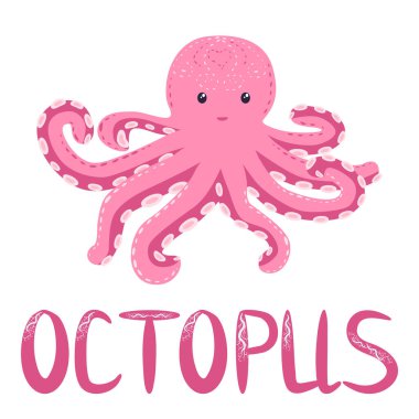 Mutlu Pembe Ahtapot Çizgi Filmi Maskot Karakteri. Deniz sakinleri, İskandinav tarzı, el yapımı.