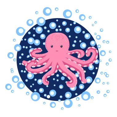 Mutlu Pembe Ahtapot Çizgi Filmi Maskot Karakteri. Deniz sakinleri, İskandinav tarzı, el yapımı.