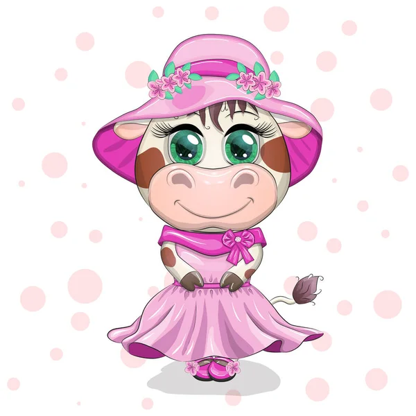 Bonito Cartoon Princesa Vaca Fundo Coração — Vetor de Stock