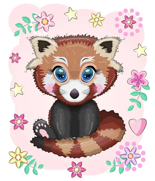 Panda Rojo Lindo Personaje Con Hermosos Ojos Estilo Infantil Brillante — Archivo Imágenes Vectoriales