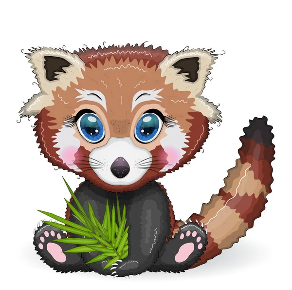 Piros Panda Aranyos Karakter Bambuszlevelekkel Üdvözlőlap Fényes Gyerekes Stílus Ritka — Stock Vector