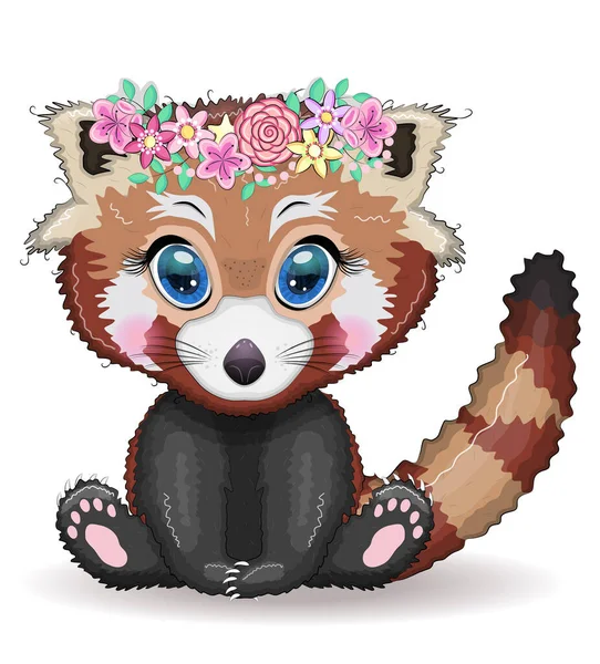 Červená Panda Roztomilá Postava Krásnýma Očima Zářivě Dětinský Styl Vzácná — Stockový vektor