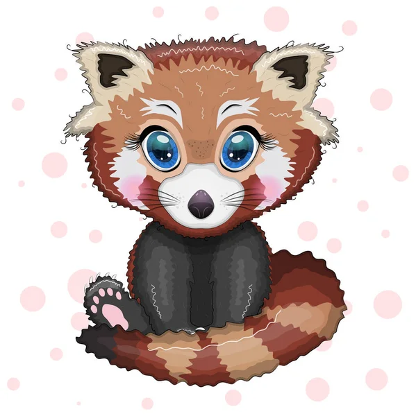 Red Panda Karakter Lucu Dengan Mata Indah Gaya Kekanak Kanakan - Stok Vektor